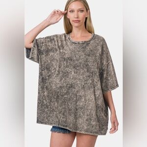 Zenana Washed Round Neck Drop Shoulder Oversized T-Shirt